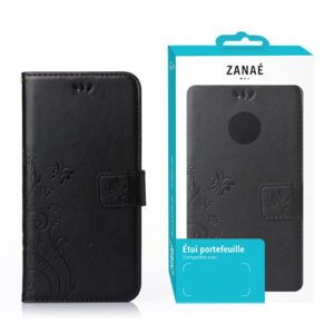 Etui Portefeuille Flower pour iPhone 14, Noir
