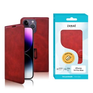 Etui Portefeuille Zanae Columbia pour iPhone 14 Pro Max, Rouge