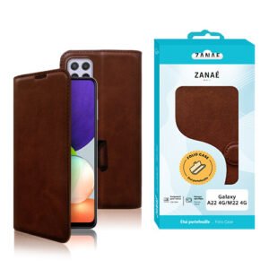 Etui Portefeuille Zanae Columbia pour Samsung Galaxy A22 4G / M22 4G, Marron