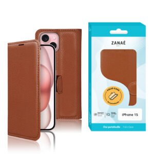 Etui Portefeuille Zanae pour  iPhone 15, Marron