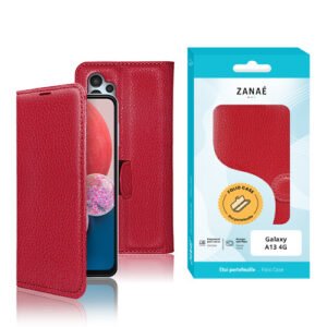 Etui Portefeuille Zanae pour Galaxy A13 4G, Rouge