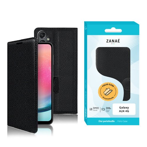 Etui Portefeuille Zanae pour Galaxy A24 4G, Noir