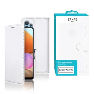 Etui Portefeuille Zanae pour Galaxy A32 4G, Blanc