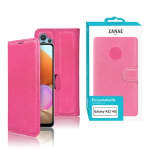 Etui Portefeuille Zanae pour Galaxy A32 4G, Fushia