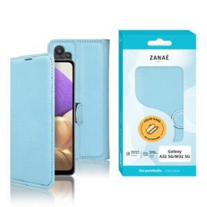 Etui Portefeuille Zanae pour Galaxy A32 5G / M32 5G, Bleu clair
