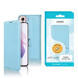 Etui Portefeuille Zanae pour Galaxy S21 / S21 5G, Bleu Clair
