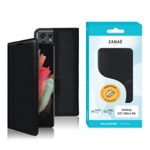Etui Portefeuille Zanae pour Galaxy S21 Ultra 5G, Noir