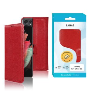Etui Portefeuille Zanae pour Galaxy S21 Ultra 5G, Rouge
