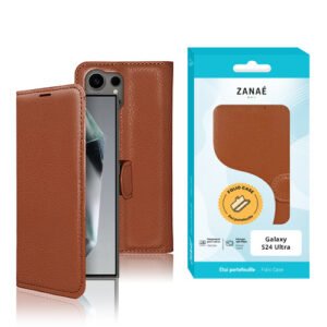 Etui Portefeuille Zanae pour Galaxy S24 Ultra, Marron