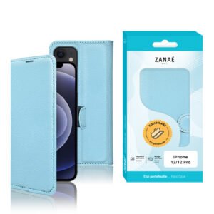 Etui Portefeuille Zanae pour iPhone 12 / 12 Pro, Bleu clair
