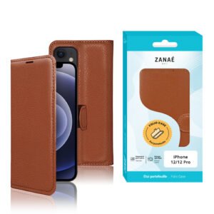 Etui Portefeuille Zanae pour iPhone 12 / 12 Pro, Marron