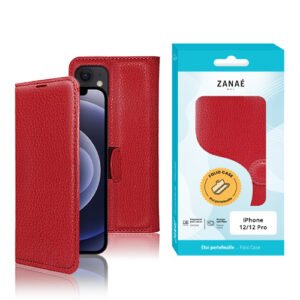 Etui Portefeuille Zanae pour iPhone 12 / 12 Pro, Rouge