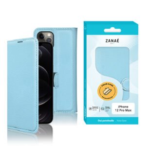 Etui Portefeuille Zanae pour iPhone 12 Pro Max, Bleu clair