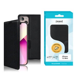 Etui Portefeuille Zanae pour iPhone 13 mini, Noir