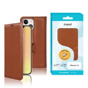 Etui Portefeuille Zanae pour iPhone 13, Marron
