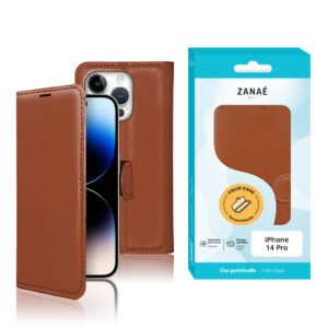 Etui Portefeuille Zanae pour iPhone 14  Pro, Marron