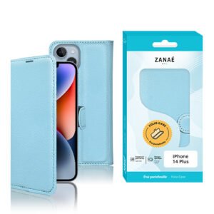 Etui Portefeuille Zanae pour iPhone 14 Plus, Bleu clair