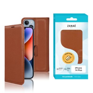Etui Portefeuille Zanae pour iPhone 14 Plus, Marron