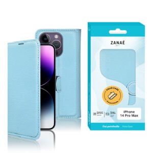 Etui Portefeuille Zanae pour iPhone 14 Pro Max, Bleu clair