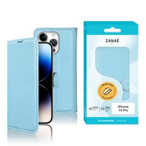 Etui Portefeuille Zanae pour iPhone 14 Pro, Bleu clair
