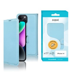 Etui Portefeuille Zanae pour iPhone 14, Bleu clair