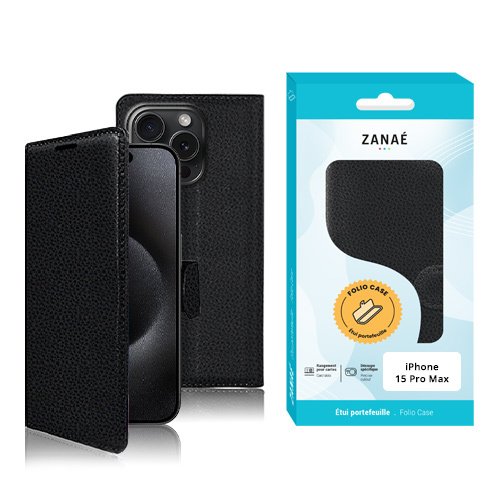 Etui Portefeuille Zanae pour iPhone 15 Pro Max, Noir
