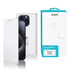 Etui Portefeuille Zanae pour iPhone 15 Pro, Blanc