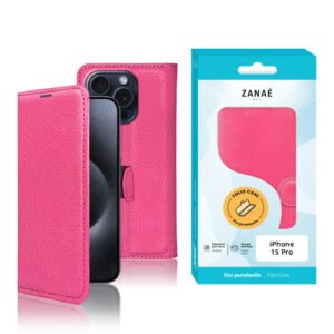 Etui Portefeuille Zanae pour iPhone 15 Pro, Fushia