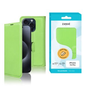 Etui Portefeuille Zanae pour iPhone 15 Pro, Vert