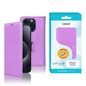Etui Portefeuille Zanae pour iPhone 15 Pro, Violet