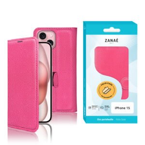 Etui Portefeuille Zanae pour iPhone 15, Fushia