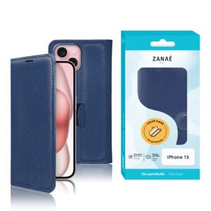Etui Portefeuille Zanae pour iPhone 15, Marine
