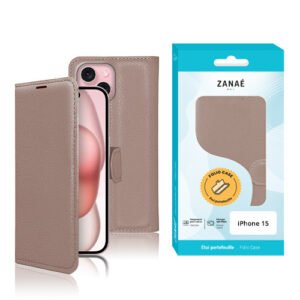 Etui Portefeuille Zanae pour iPhone 15, Taupe