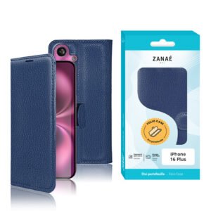 Etui Portefeuille Zanae pour iPhone 16 Plus, Marine