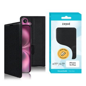 Etui Portefeuille Zanae pour iPhone 16 Plus, Noir