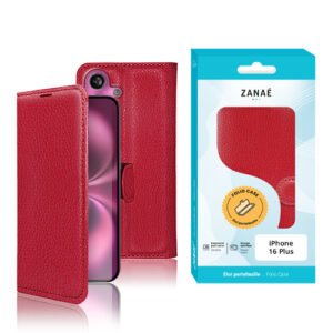 Etui Portefeuille Zanae pour iPhone 16 Plus, Rouge