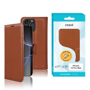 Etui Portefeuille Zanae pour iPhone 16 Pro Max, Marron