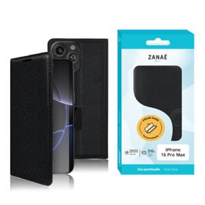 Etui Portefeuille Zanae pour iPhone 16 Pro Max, Noir
