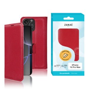 Etui Portefeuille Zanae pour iPhone 16 Pro Max, Rouge