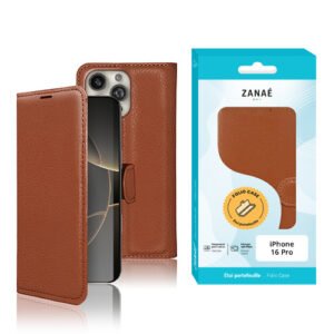 Etui Portefeuille Zanae pour iPhone 16 Pro, Marron