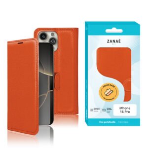 Etui Portefeuille Zanae pour iPhone 16 Pro, Orange