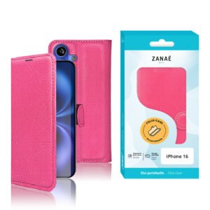 Etui Portefeuille Zanae pour iPhone 16, Fushia