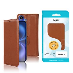 Etui Portefeuille Zanae pour iPhone 16, Marron