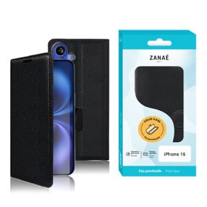 Etui Portefeuille Zanae pour iPhone 16, Noir