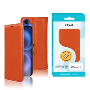Etui Portefeuille Zanae pour iPhone 16, Orange