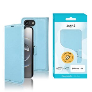 Etui Portefeuille Zanae pour iPhone 16e, Bleu clair