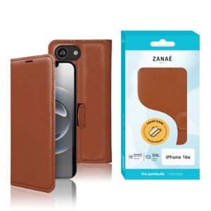 Etui Portefeuille Zanae pour iPhone 16e, Marron