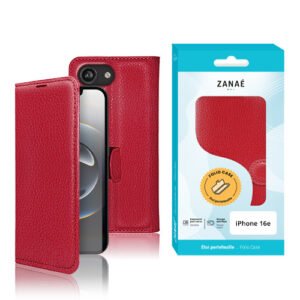 Etui Portefeuille Zanae pour iPhone 16e, Rouge