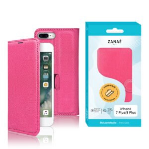 Etui Portefeuille Zanae pour iPhone 7 Plus / 8 Plus, Fushia
