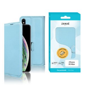 Etui Portefeuille Zanae pour iPhone XS Max, Bleu clair